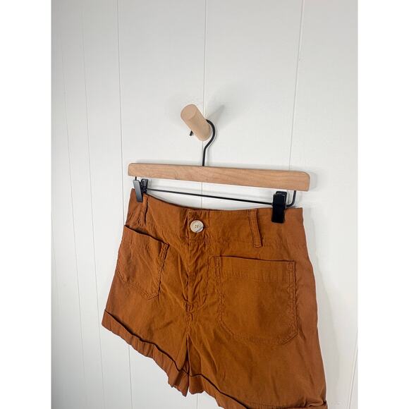 Anthropologie Colette Linen Patch Pocket Shorts Size 26 High Rise Rust - Picture 5 of 11